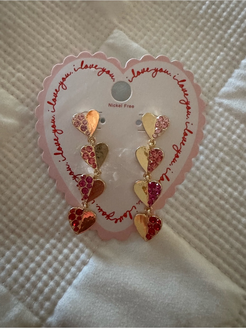 Target Gold-Tone Drop Earrings with Pink and Red Crystal Hearts